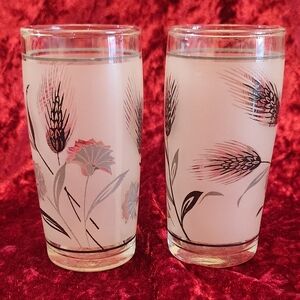 Vintage Libbey Wheat Design Frosted Juice or Shot Glasses 4"